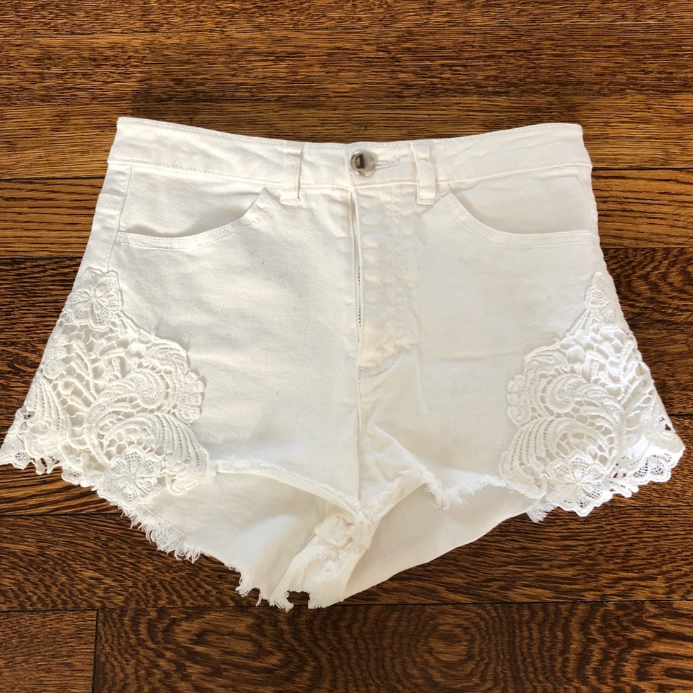 White high waisted jean shorts